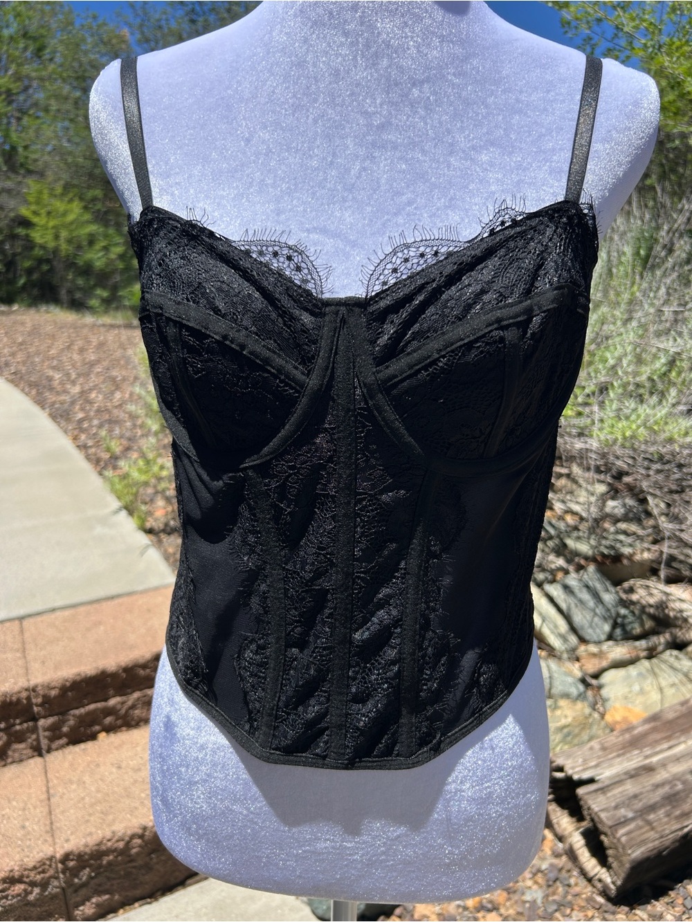 Dealmore Black Lace Corset Bustier Top | Size Medium | Y2K Coquette Gothic